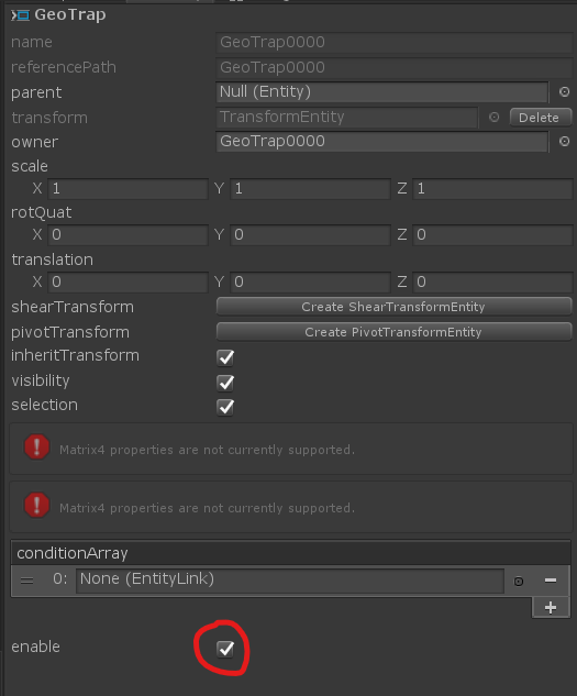 Make sure the Geotrap Entity is enabled