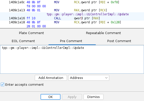Adding comment using listing window