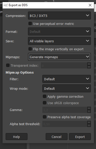Export settings