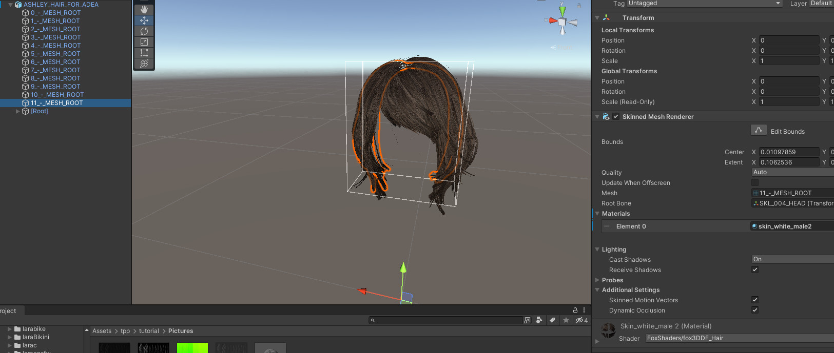 Outcome after adding the hair material to all parts of the custom hair mesh