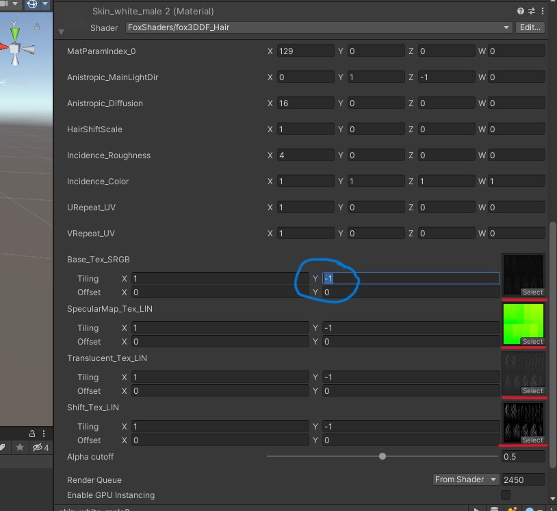 Texture tilling with a value of `-1` meaning the texture is mirrored on the y-axis