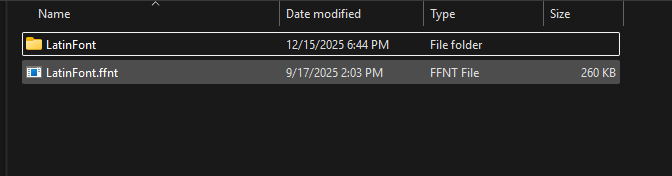 Contents of .ffnt file