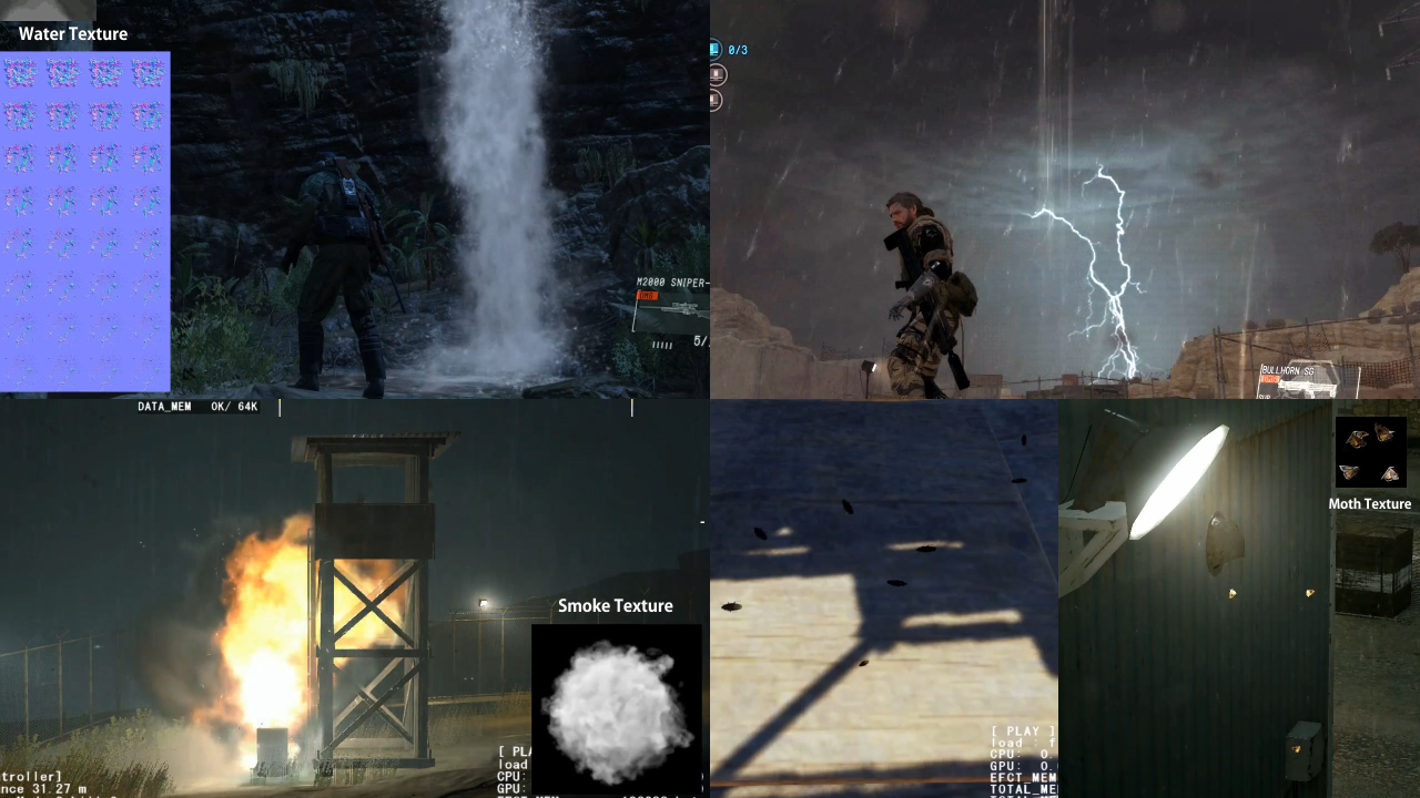 Various examples of VFX usage in Metal Gear Online.